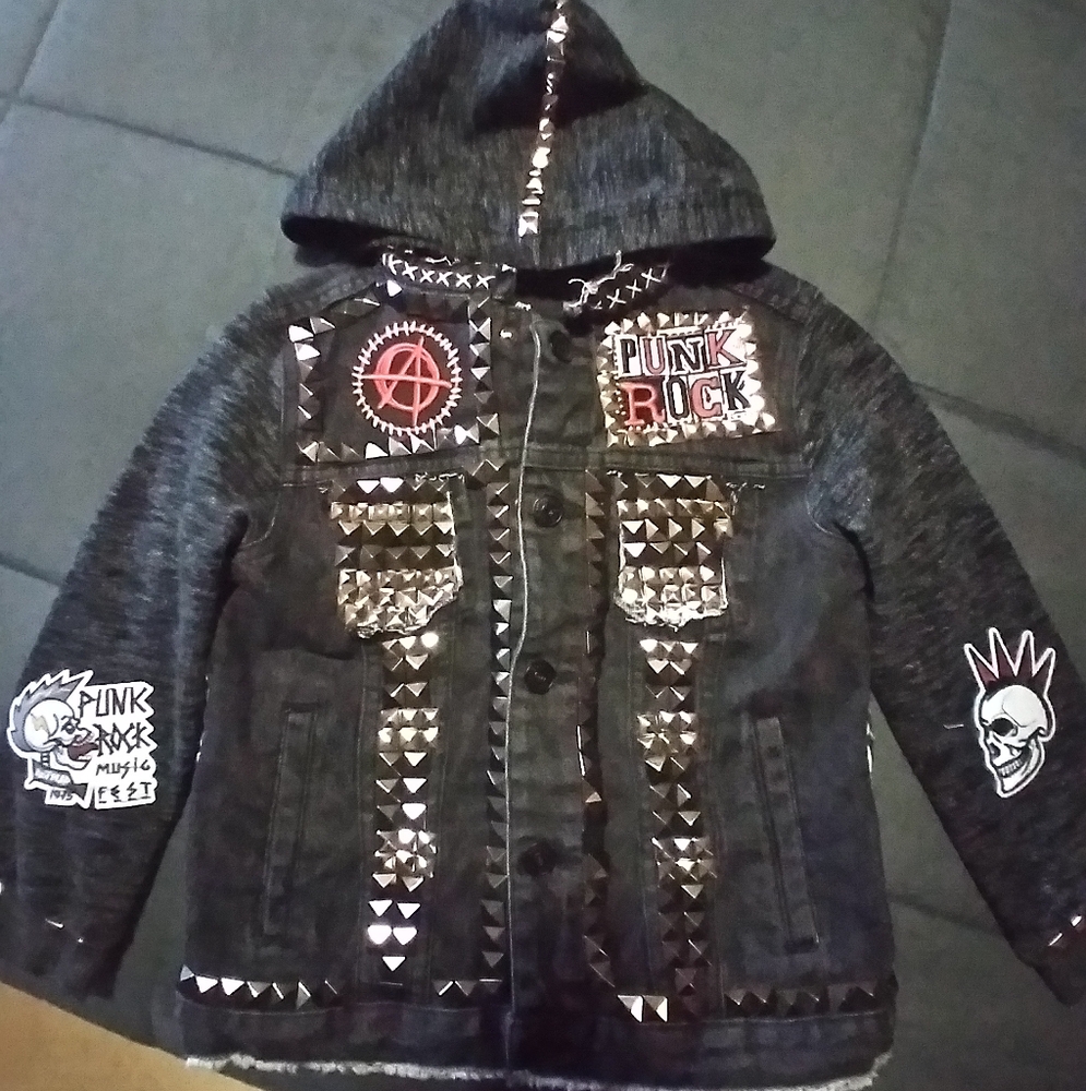 Upcycled Toddlers Black Punk Rock Denim Jacket